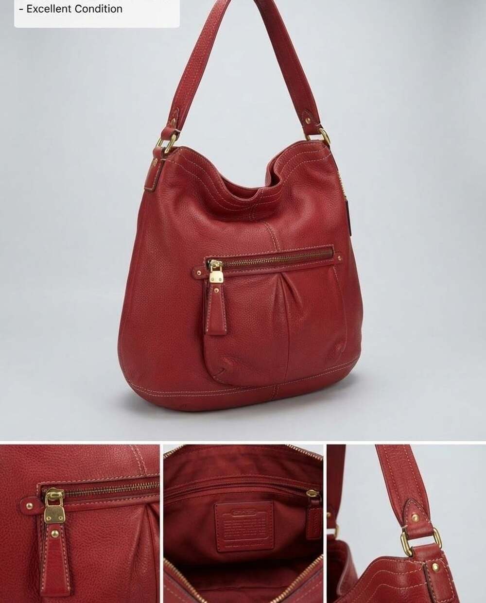 B. Makowsky Red Pebbled Leather Hobo Shoulder Bag with Leopard Lining